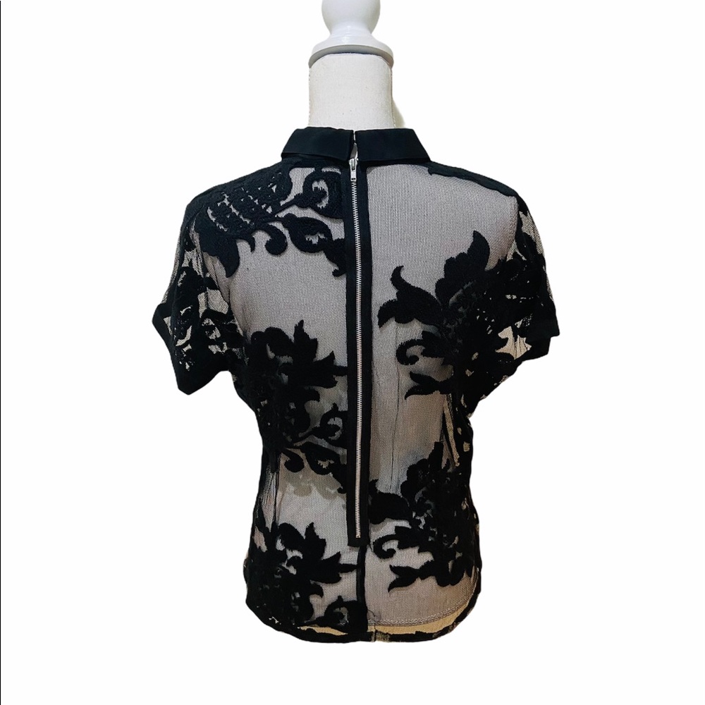 NWT designer Karen Harman black lace back exposed zipper blouse size medium - Picture 7 of 15